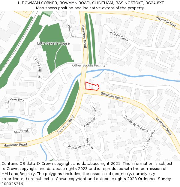 1, BOWMAN CORNER, BOWMAN ROAD, CHINEHAM, BASINGSTOKE, RG24 8XT: Location map and indicative extent of plot