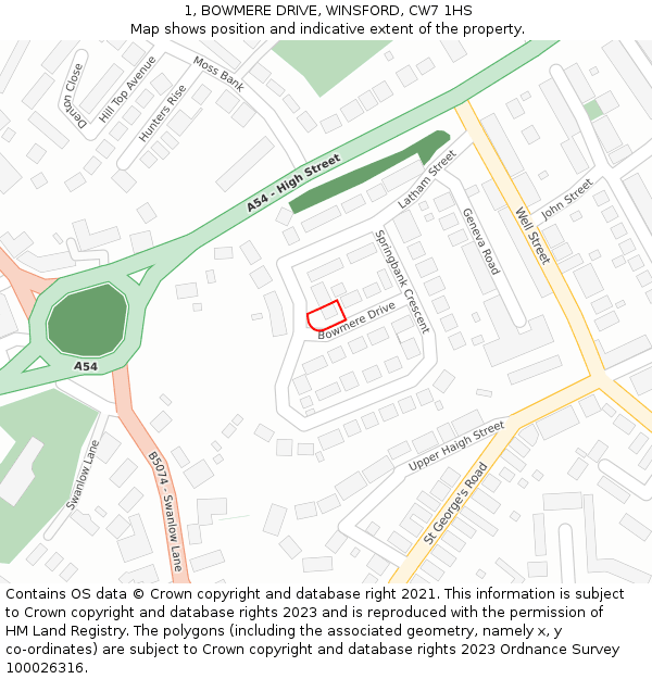 1, BOWMERE DRIVE, WINSFORD, CW7 1HS: Location map and indicative extent of plot