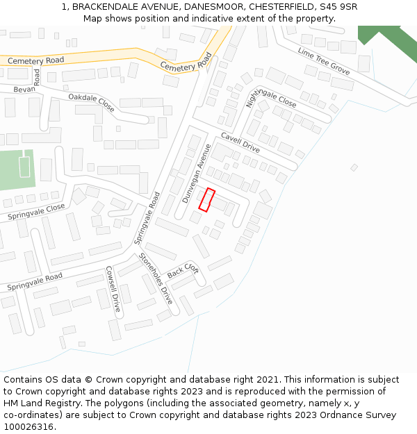 1, BRACKENDALE AVENUE, DANESMOOR, CHESTERFIELD, S45 9SR: Location map and indicative extent of plot