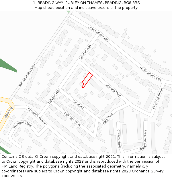 1, BRADING WAY, PURLEY ON THAMES, READING, RG8 8BS: Location map and indicative extent of plot