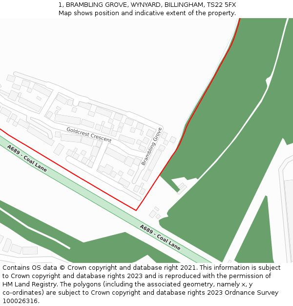 1, BRAMBLING GROVE, WYNYARD, BILLINGHAM, TS22 5FX: Location map and indicative extent of plot