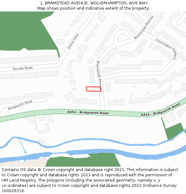 1, BRAMSTEAD AVENUE, WOLVERHAMPTON, WV6 8AH: Location map and indicative extent of plot