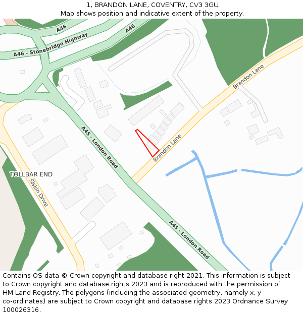 1, BRANDON LANE, COVENTRY, CV3 3GU: Location map and indicative extent of plot