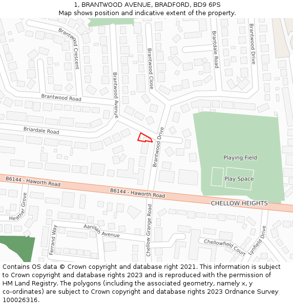 1, BRANTWOOD AVENUE, BRADFORD, BD9 6PS: Location map and indicative extent of plot
