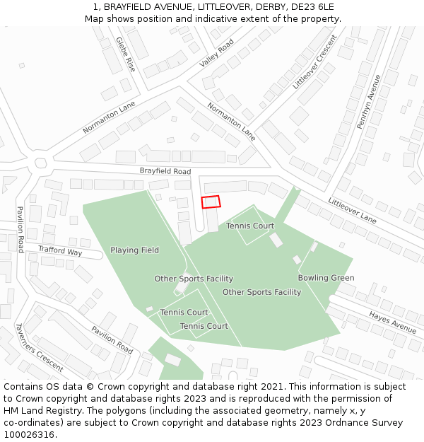1, BRAYFIELD AVENUE, LITTLEOVER, DERBY, DE23 6LE: Location map and indicative extent of plot