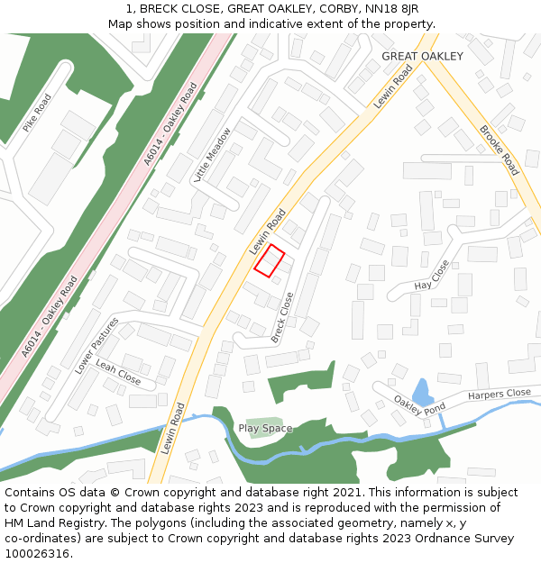 1, BRECK CLOSE, GREAT OAKLEY, CORBY, NN18 8JR: Location map and indicative extent of plot