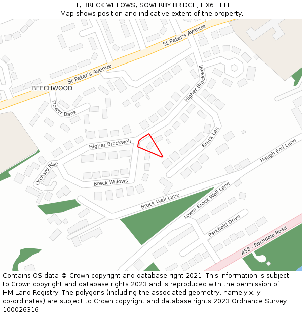 1, BRECK WILLOWS, SOWERBY BRIDGE, HX6 1EH: Location map and indicative extent of plot