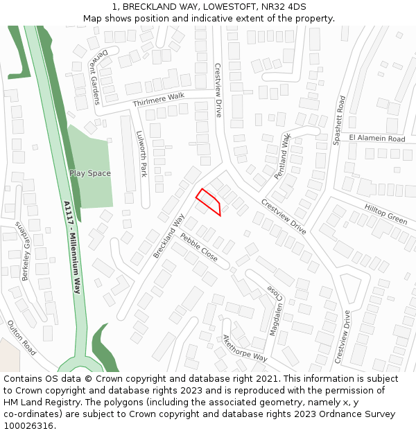 1, BRECKLAND WAY, LOWESTOFT, NR32 4DS: Location map and indicative extent of plot