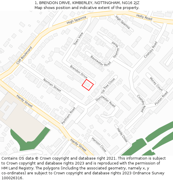 1, BRENDON DRIVE, KIMBERLEY, NOTTINGHAM, NG16 2JZ: Location map and indicative extent of plot