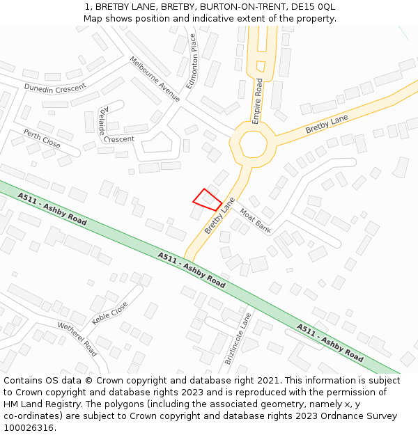 1, BRETBY LANE, BRETBY, BURTON-ON-TRENT, DE15 0QL: Location map and indicative extent of plot