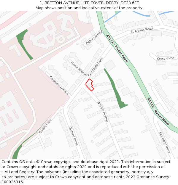 1, BRETTON AVENUE, LITTLEOVER, DERBY, DE23 6EE: Location map and indicative extent of plot