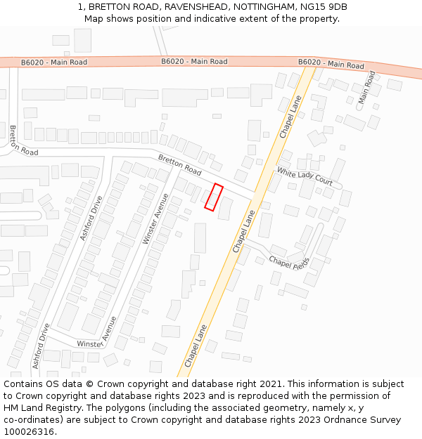 1, BRETTON ROAD, RAVENSHEAD, NOTTINGHAM, NG15 9DB: Location map and indicative extent of plot