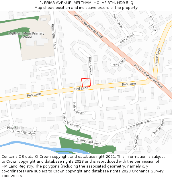 1, BRIAR AVENUE, MELTHAM, HOLMFIRTH, HD9 5LQ: Location map and indicative extent of plot