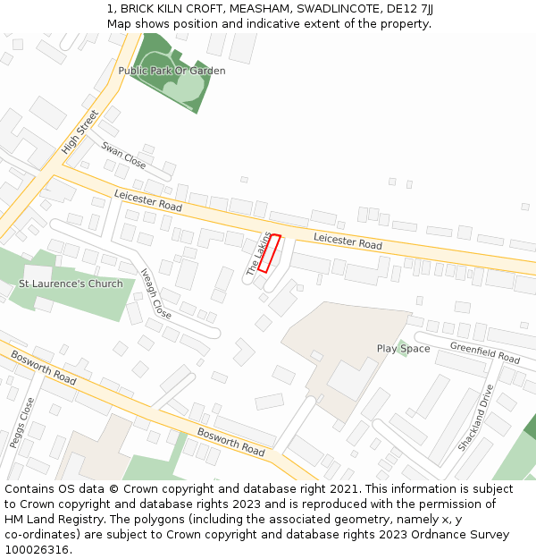 1, BRICK KILN CROFT, MEASHAM, SWADLINCOTE, DE12 7JJ: Location map and indicative extent of plot