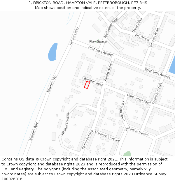 1, BRICKTON ROAD, HAMPTON VALE, PETERBOROUGH, PE7 8HS: Location map and indicative extent of plot