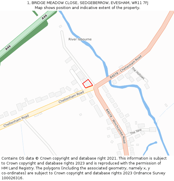 1, BRIDGE MEADOW CLOSE, SEDGEBERROW, EVESHAM, WR11 7FJ: Location map and indicative extent of plot