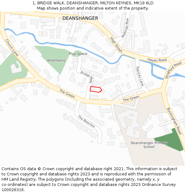 1, BRIDGE WALK, DEANSHANGER, MILTON KEYNES, MK19 6LD: Location map and indicative extent of plot