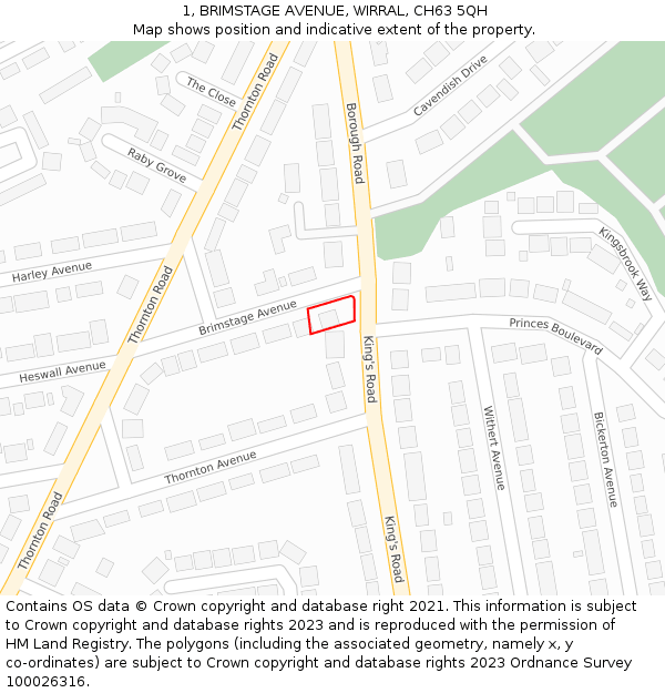 1, BRIMSTAGE AVENUE, WIRRAL, CH63 5QH: Location map and indicative extent of plot
