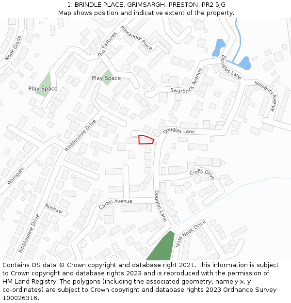 1, BRINDLE PLACE, GRIMSARGH, PRESTON, PR2 5JG: Location map and indicative extent of plot