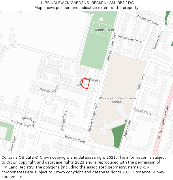 1, BRINDLEWICK GARDENS, BECKENHAM, BR3 1DG: Location map and indicative extent of plot