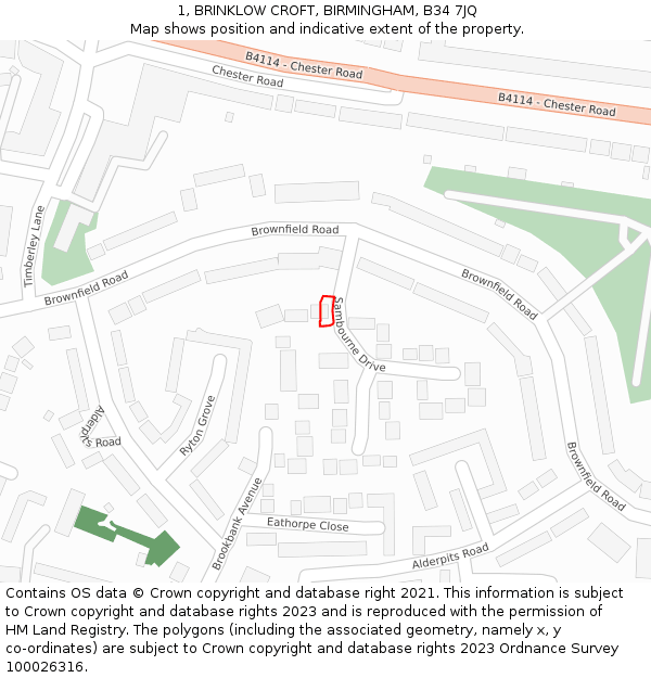 1, BRINKLOW CROFT, BIRMINGHAM, B34 7JQ: Location map and indicative extent of plot