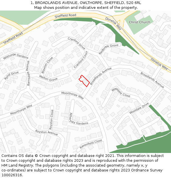 1, BROADLANDS AVENUE, OWLTHORPE, SHEFFIELD, S20 6RL: Location map and indicative extent of plot