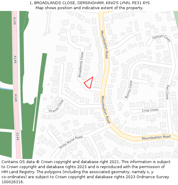1, BROADLANDS CLOSE, DERSINGHAM, KING'S LYNN, PE31 6YS: Location map and indicative extent of plot