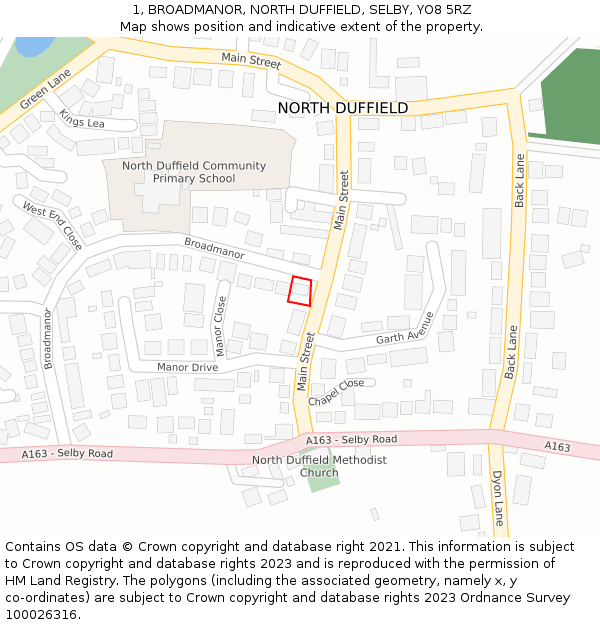 1, BROADMANOR, NORTH DUFFIELD, SELBY, YO8 5RZ: Location map and indicative extent of plot
