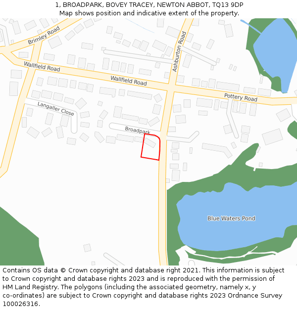 1, BROADPARK, BOVEY TRACEY, NEWTON ABBOT, TQ13 9DP: Location map and indicative extent of plot