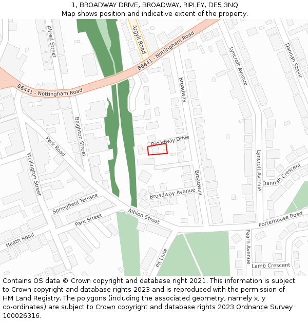 1, BROADWAY DRIVE, BROADWAY, RIPLEY, DE5 3NQ: Location map and indicative extent of plot
