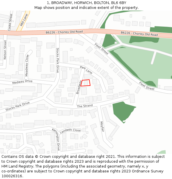 1, BROADWAY, HORWICH, BOLTON, BL6 6BY: Location map and indicative extent of plot