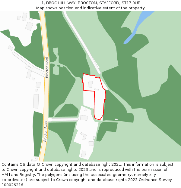 1, BROC HILL WAY, BROCTON, STAFFORD, ST17 0UB: Location map and indicative extent of plot