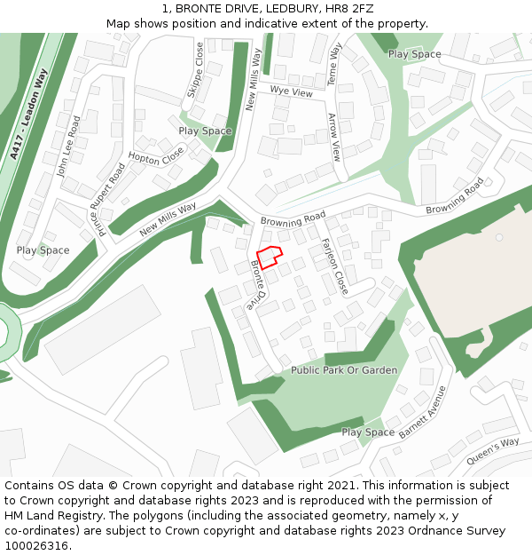 1, BRONTE DRIVE, LEDBURY, HR8 2FZ: Location map and indicative extent of plot