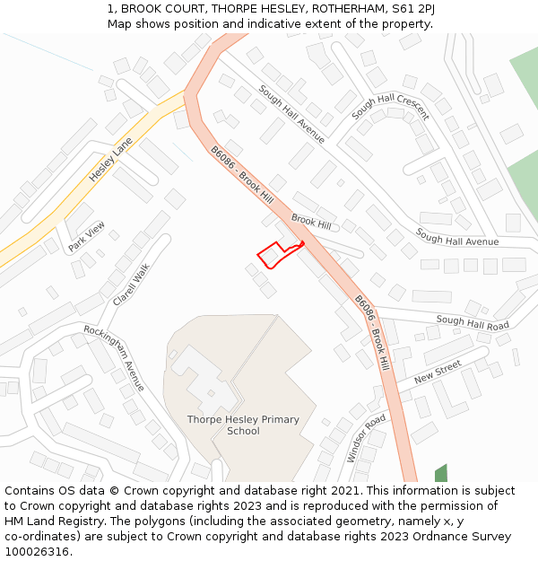 1, BROOK COURT, THORPE HESLEY, ROTHERHAM, S61 2PJ: Location map and indicative extent of plot