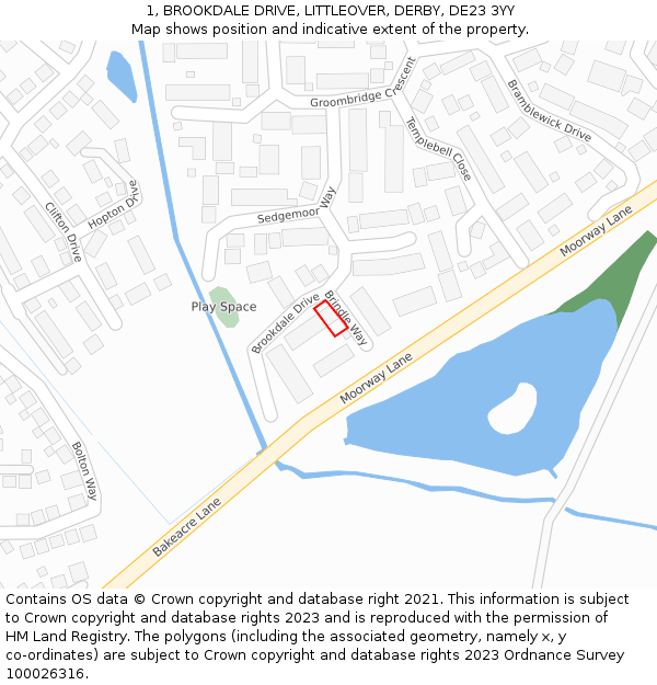 1, BROOKDALE DRIVE, LITTLEOVER, DERBY, DE23 3YY: Location map and indicative extent of plot