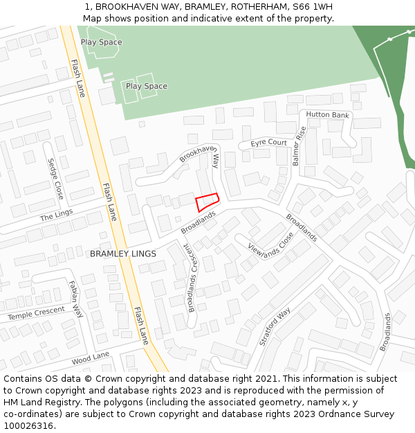 1, BROOKHAVEN WAY, BRAMLEY, ROTHERHAM, S66 1WH: Location map and indicative extent of plot