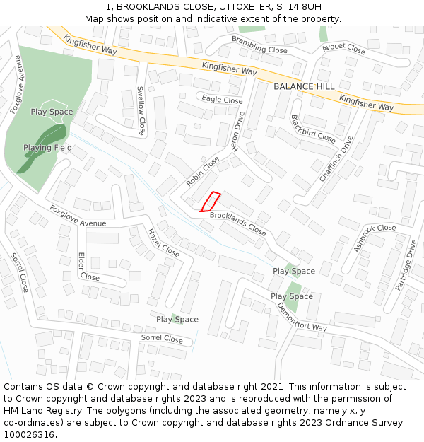 1, BROOKLANDS CLOSE, UTTOXETER, ST14 8UH: Location map and indicative extent of plot