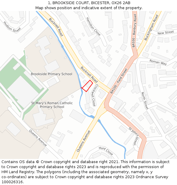 1, BROOKSIDE COURT, BICESTER, OX26 2AB: Location map and indicative extent of plot