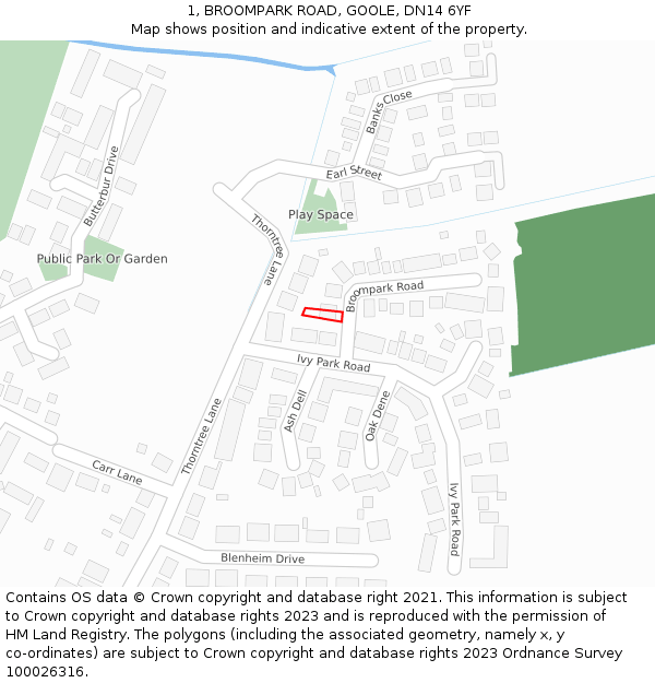 1, BROOMPARK ROAD, GOOLE, DN14 6YF: Location map and indicative extent of plot