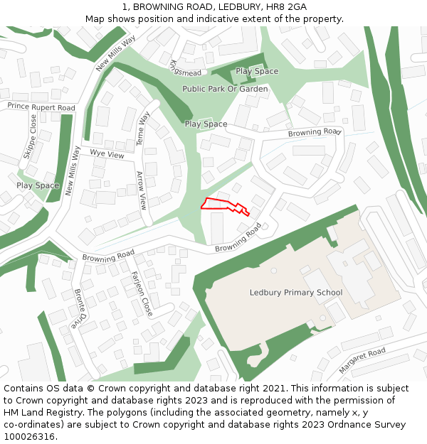 1, BROWNING ROAD, LEDBURY, HR8 2GA: Location map and indicative extent of plot