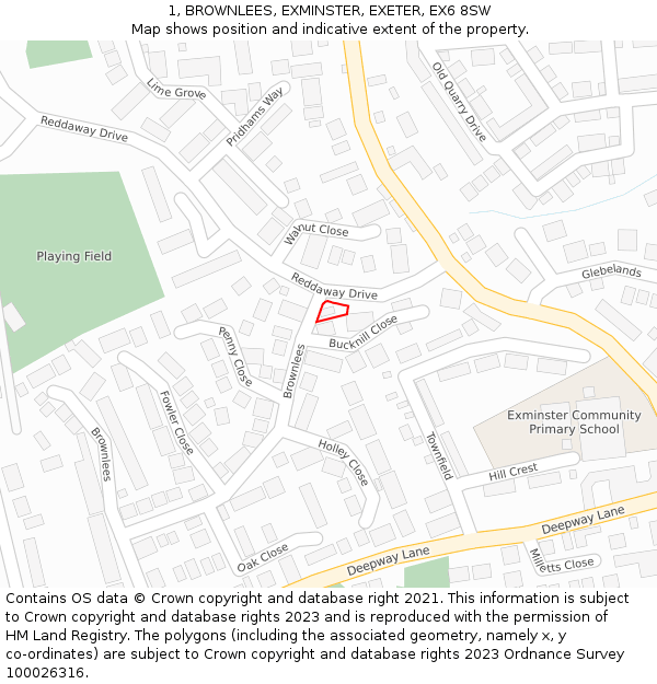 1, BROWNLEES, EXMINSTER, EXETER, EX6 8SW: Location map and indicative extent of plot