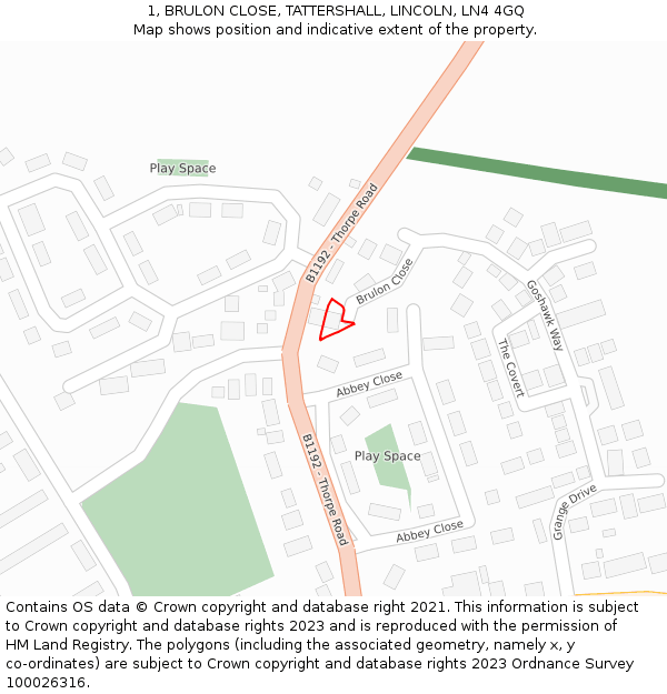 1, BRULON CLOSE, TATTERSHALL, LINCOLN, LN4 4GQ: Location map and indicative extent of plot