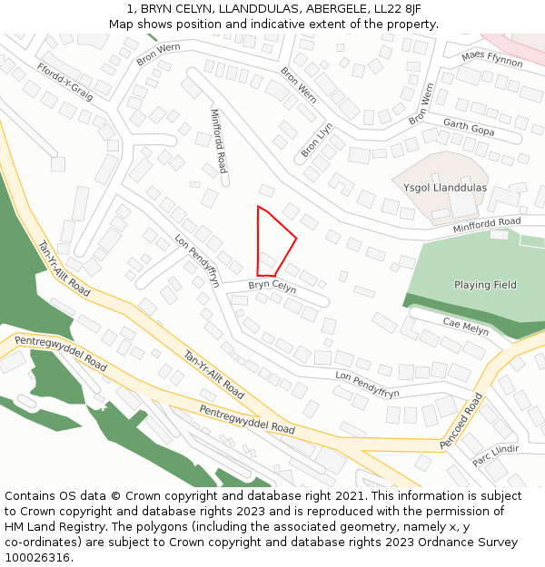 1, BRYN CELYN, LLANDDULAS, ABERGELE, LL22 8JF: Location map and indicative extent of plot