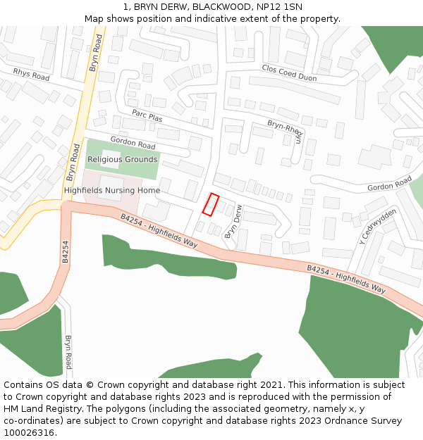 1, BRYN DERW, BLACKWOOD, NP12 1SN: Location map and indicative extent of plot