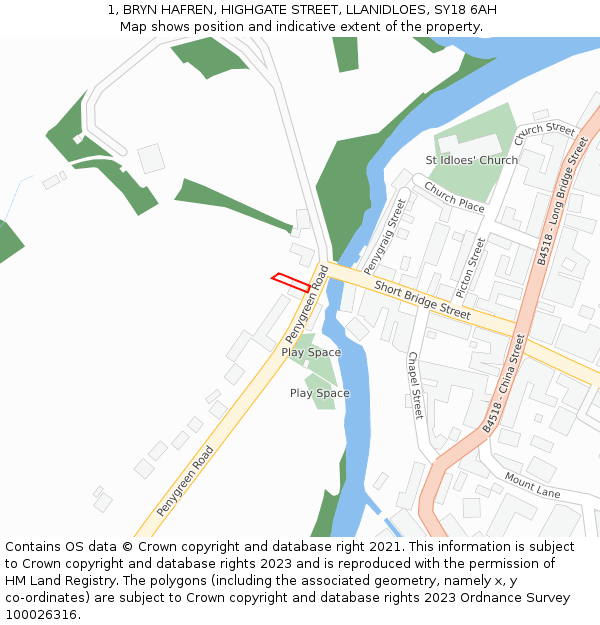 1, BRYN HAFREN, HIGHGATE STREET, LLANIDLOES, SY18 6AH: Location map and indicative extent of plot