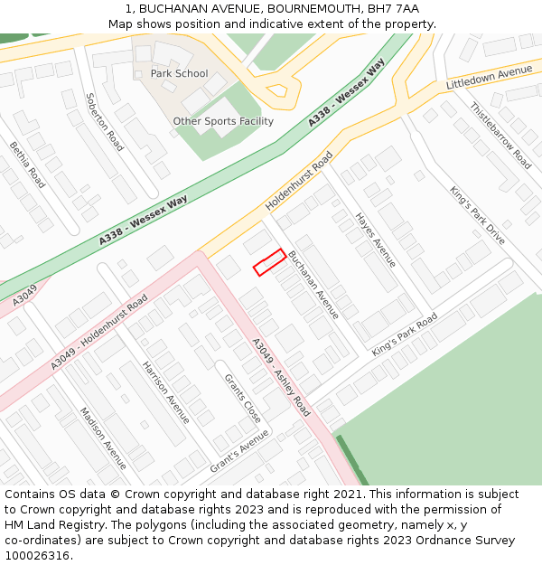 1, BUCHANAN AVENUE, BOURNEMOUTH, BH7 7AA: Location map and indicative extent of plot