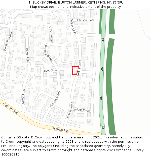 1, BUCKBY DRIVE, BURTON LATIMER, KETTERING, NN15 5FU: Location map and indicative extent of plot