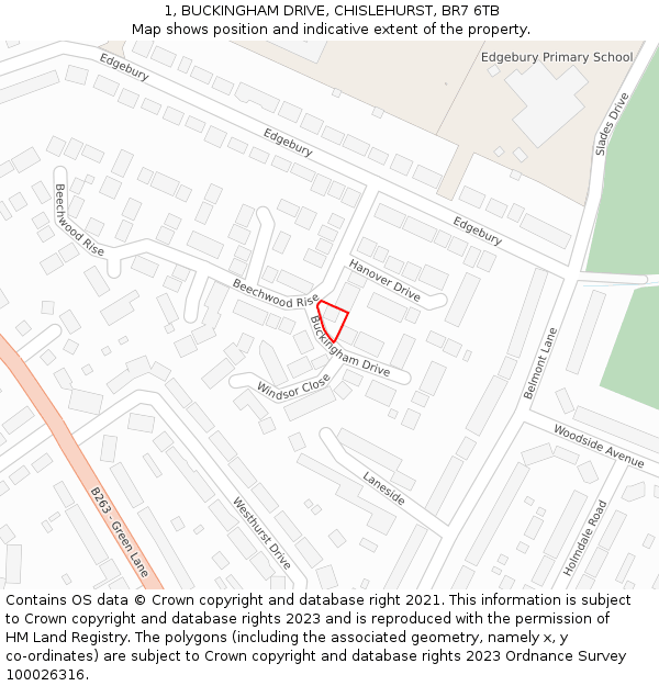 1, BUCKINGHAM DRIVE, CHISLEHURST, BR7 6TB: Location map and indicative extent of plot