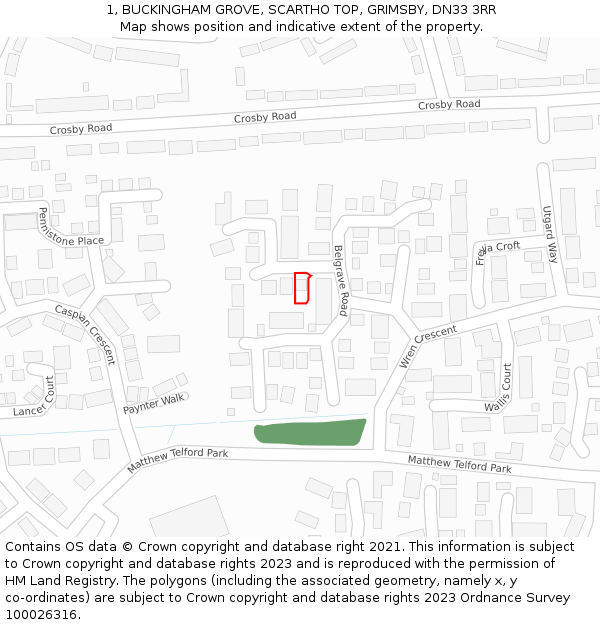 1, BUCKINGHAM GROVE, SCARTHO TOP, GRIMSBY, DN33 3RR: Location map and indicative extent of plot