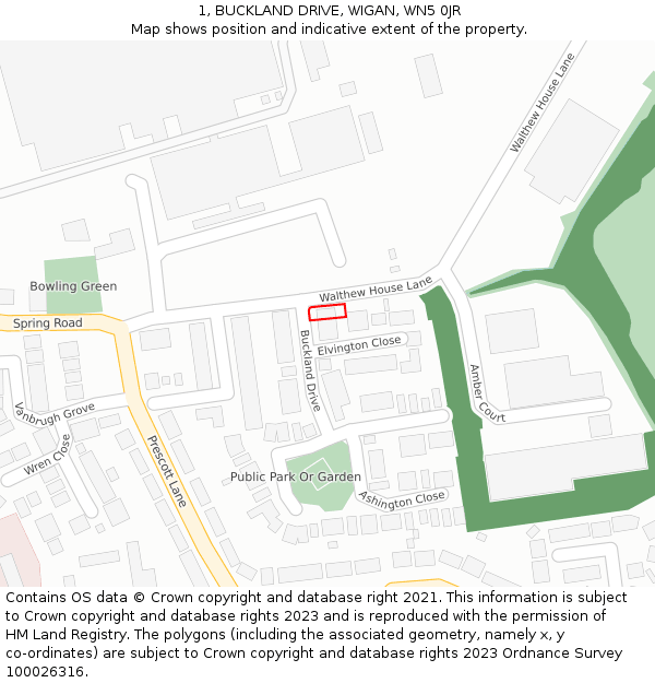 1, BUCKLAND DRIVE, WIGAN, WN5 0JR: Location map and indicative extent of plot